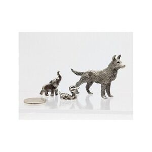 3 Lot Spoontiques Pewter Miniature Set German Shepherd Elephant Duck Dog Vintage